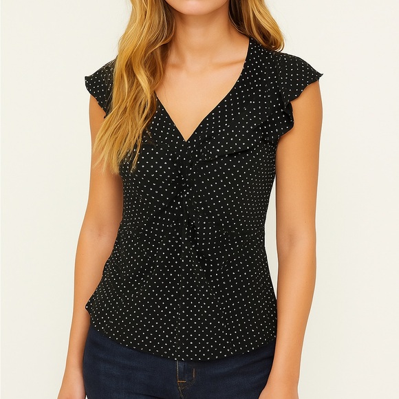 Suzie In The City Sleeveless Polka Dot Ruffle Blouse – Petite Large | Excellent - Picture 1 of 5